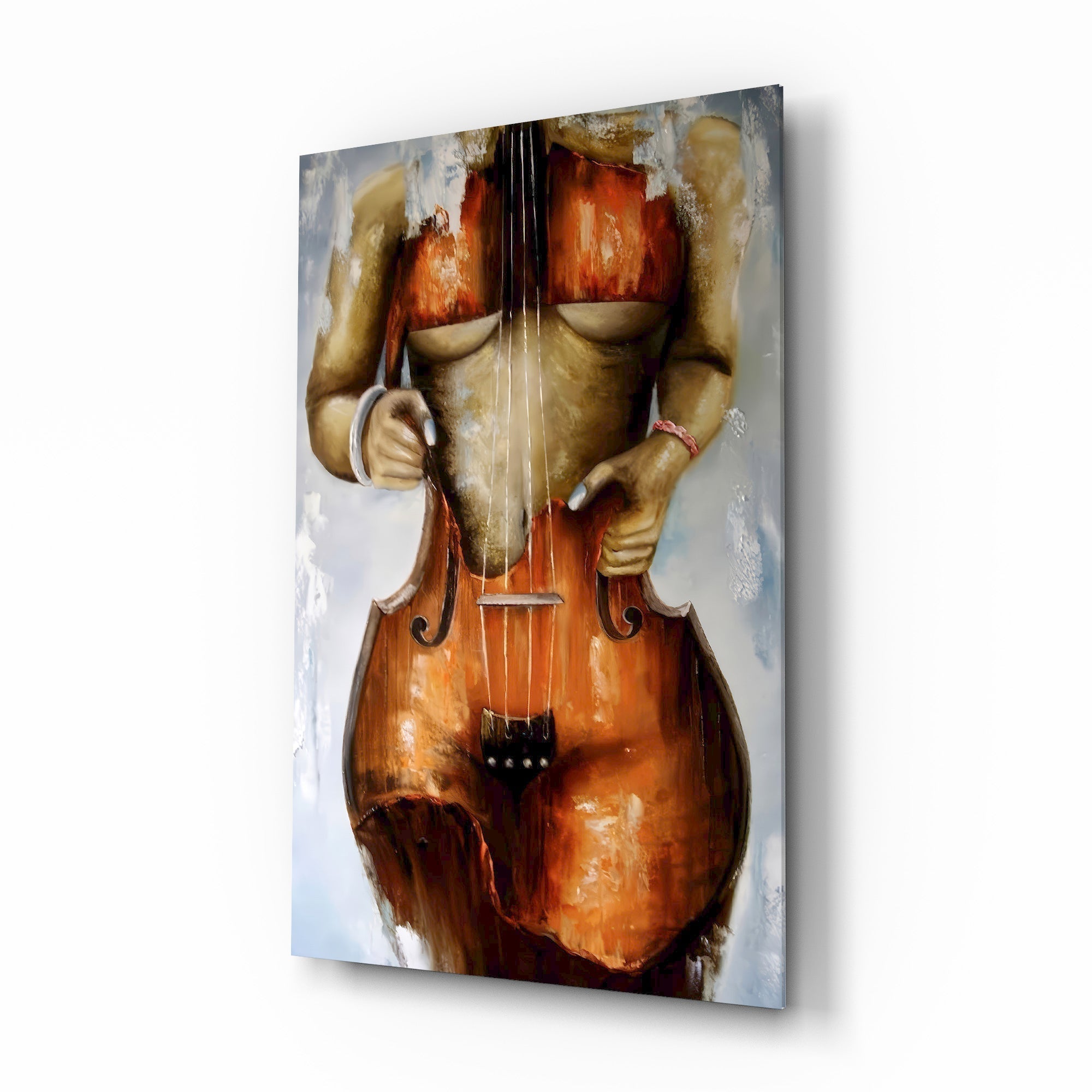 Cello Body Woman Surreal Glass Wall Art