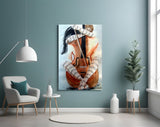 Sheet Music Cello Woman Watercolour Glass Wall Art