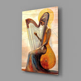 Golden Harpist Woman Art Deco Glass Wall Art