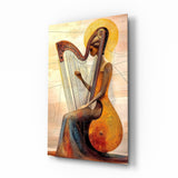 Golden Harpist Woman Art Deco Glass Wall Art