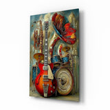 Vintage Band Instruments Still Life Glass Wall Art