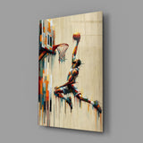 Basketball Dunk Dripping Palette Glass Wall Art