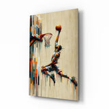 Basketball Dunk Dripping Palette Glass Wall Art