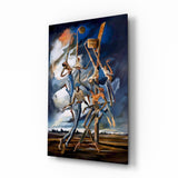 Stilt Figures Under Storm Sky Surreal Glass Wall Art
