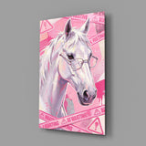 Pink Horse in Glasses Pop Art Glass Wall Art