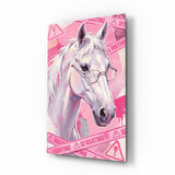 Pink Horse in Glasses Pop Art Glass Wall Art
