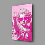 Cherub in Heart Sunglasses Pink Pop Art Glass Wall Art
