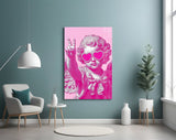 Cherub in Heart Sunglasses Pink Pop Art Glass Wall Art