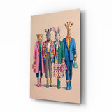 Animal Heads in Fashion Illustration Glass Wall Art