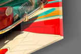 Retro Future City and Classic Car Glass Wall Art