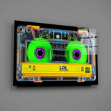 Neon Green Cassette Tape Macro Glass Wall Art