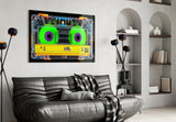 Neon Green Cassette Tape Macro Glass Wall Art
