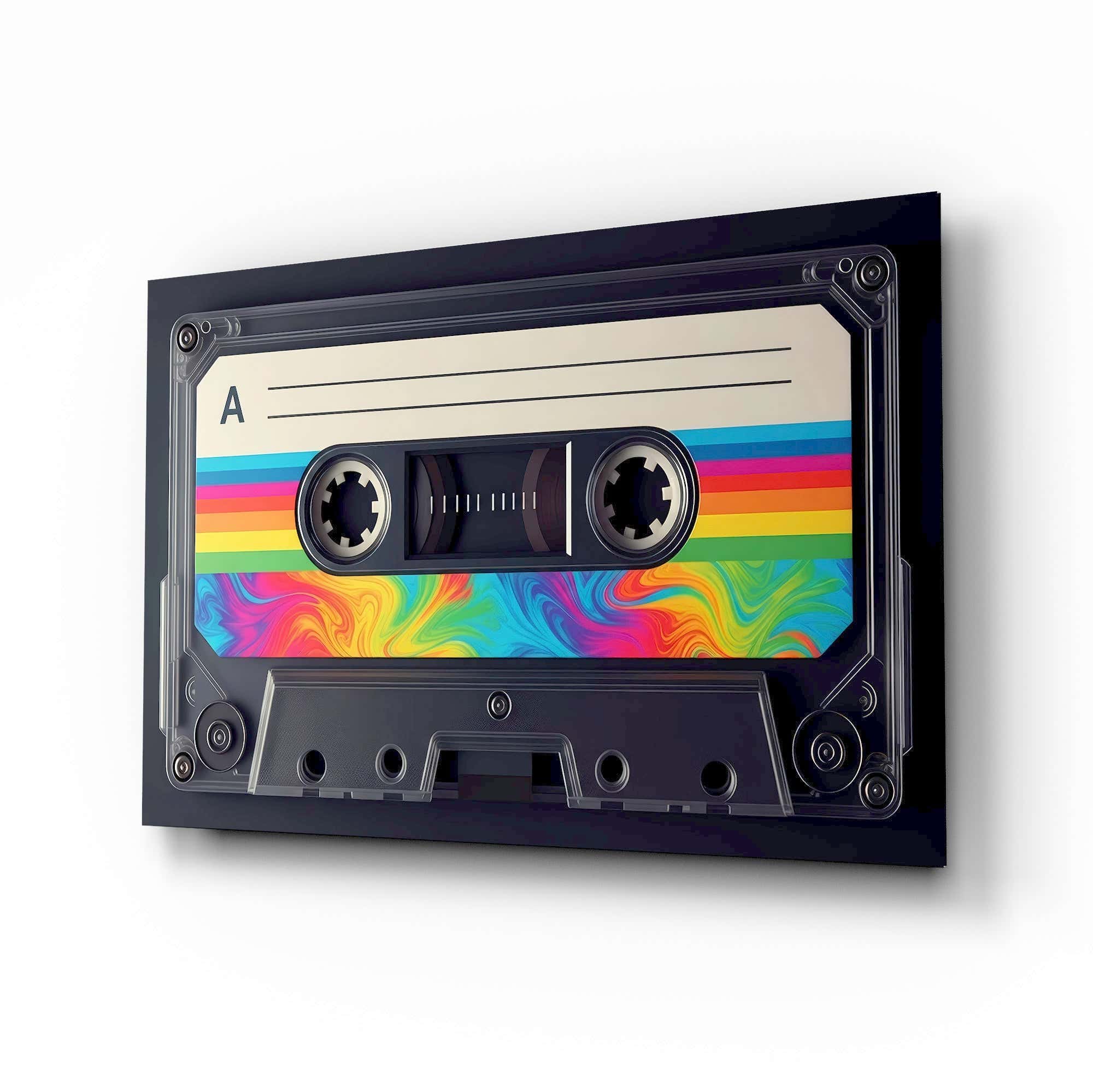 Rainbow Swirl Cassette Side A Glass Wall Art