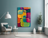 Neon Outlined Squares Abstract Glass Wall Art