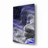Indigo Line Waves Op Art Glass Wall Art