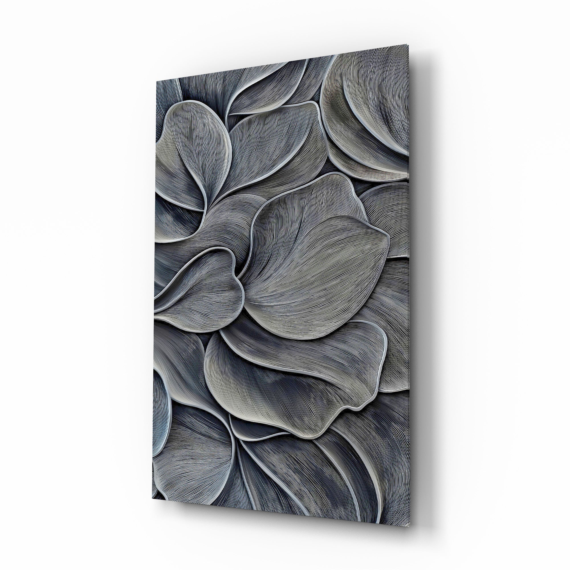 Silver Petal Layers Monochrome Glass Wall Art