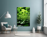 Under the Lotus Leaves Green Glass Wall Art