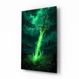 Glowing Emerald Sword Fantasy Glass Wall Art