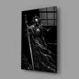 Cosmic Knight Silhouette Monochrome Glass Wall Art