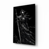 Cosmic Knight Silhouette Monochrome Glass Wall Art