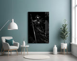 Cosmic Knight Silhouette Monochrome Glass Wall Art