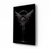 Fallen Angel with Golden Halo Dark Glass Wall Art