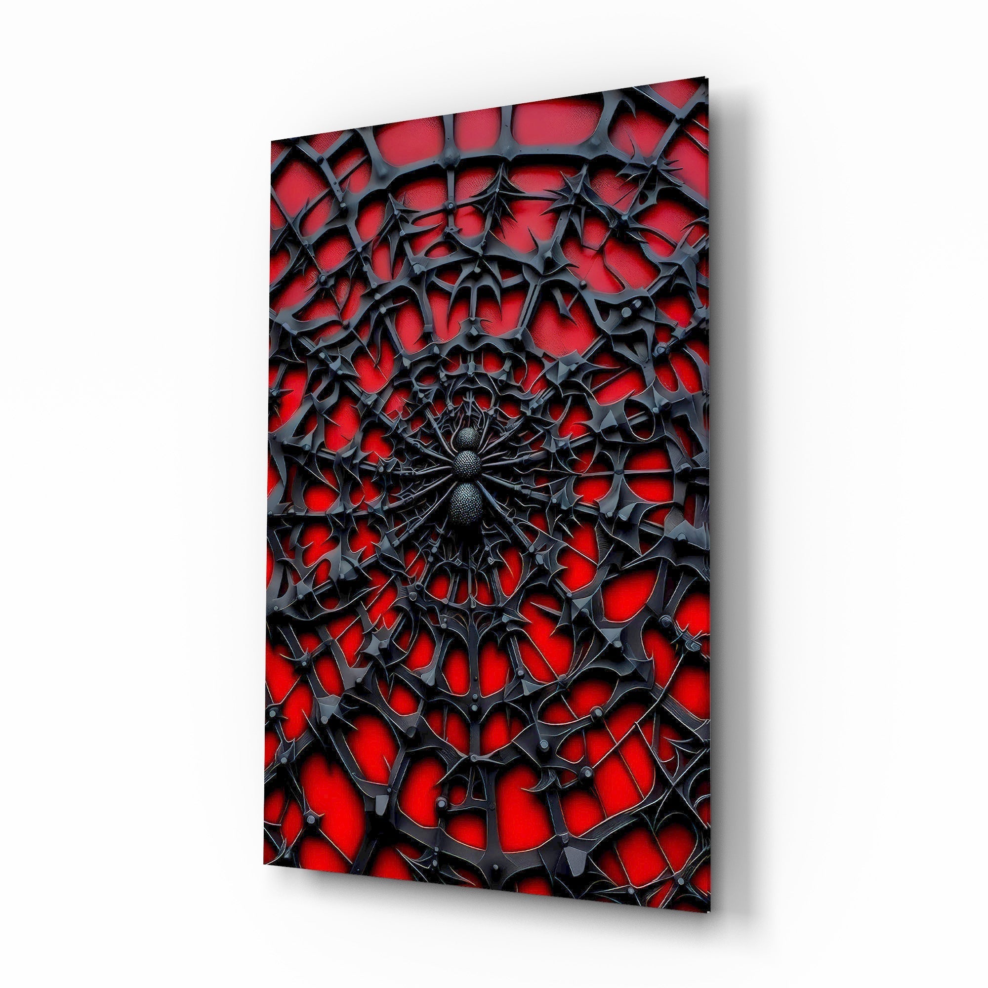 Black Spider Web on Red Gothic Glass Wall Art