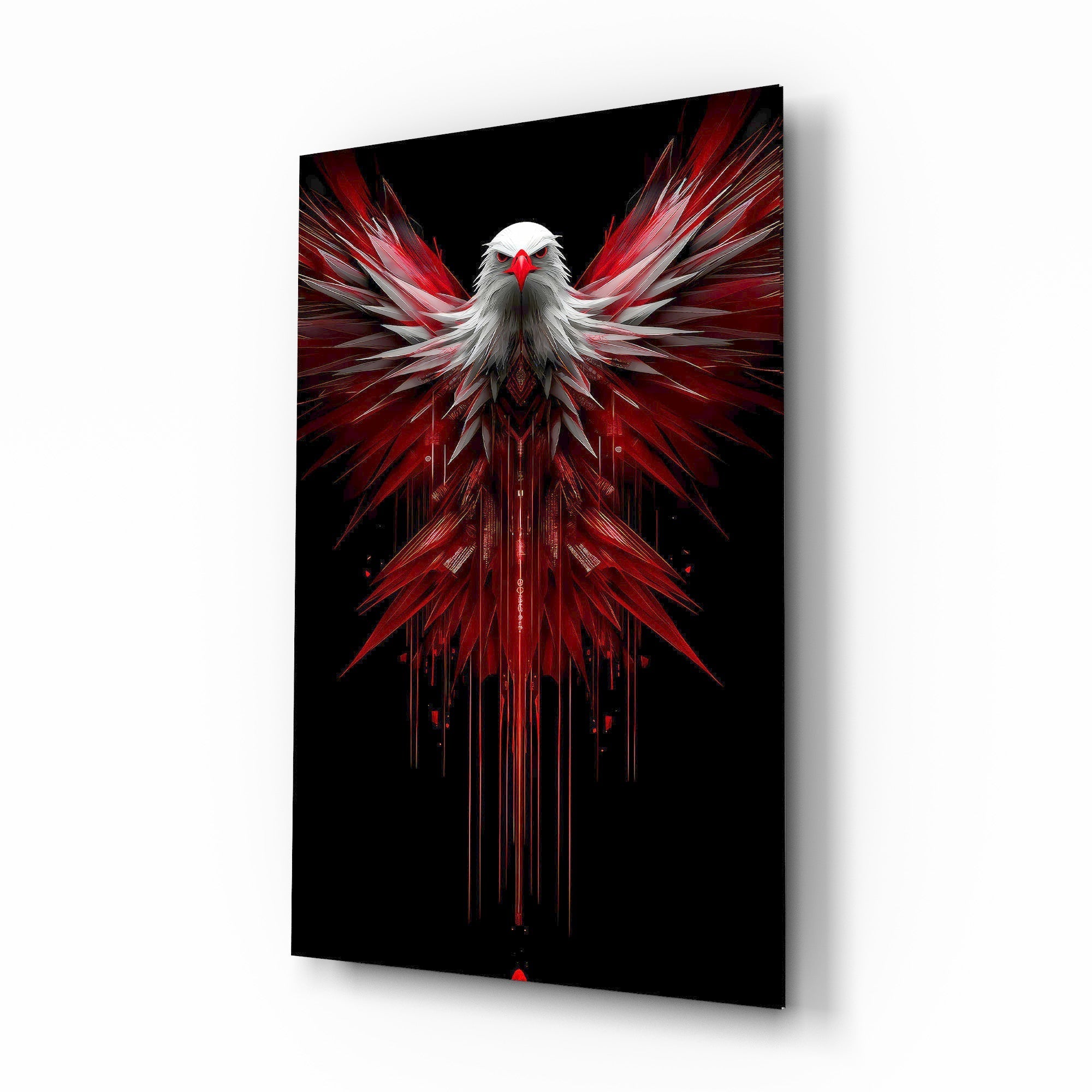 Red and White Eagle Wings Abstract Glass Wall Art