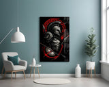 Spartan Warrior with Spears Red Greek Key Glass Wall Art
