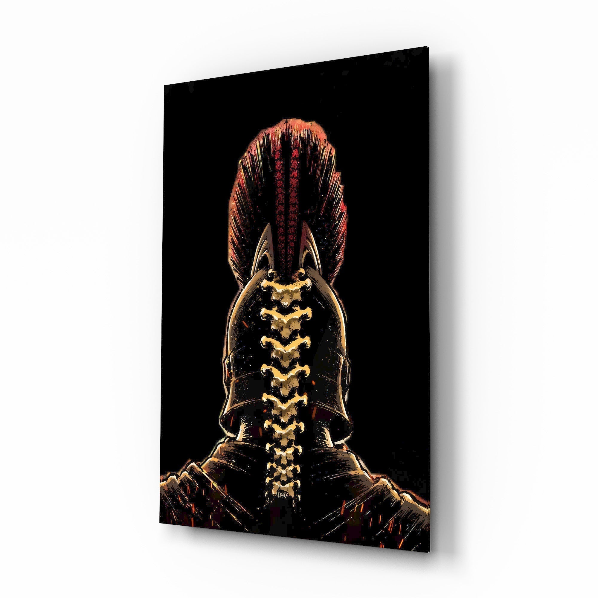 Spartan Helmet Spine Crest Dark Glass Wall Art