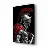 Spartan Warrior Red Cloak Silver Armour Glass Wall Art