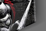 Spartan Warrior Red Cloak Silver Armour Glass Wall Art