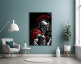 Spartan Warrior Red Cloak Silver Armour Glass Wall Art