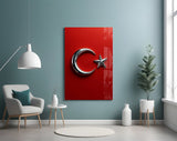 Chrome Crescent and Star on Red Glass Wall Art