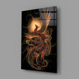 Rising Phoenix with Golden Moon Glass Wall Art