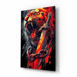Roaring Tiger with Chained Sword Glass Wall Art