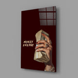 Money Energy Hand with Cash Typography Glass Wall Art