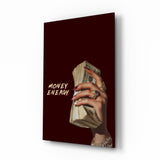 Money Energy Hand with Cash Typography Glass Wall Art