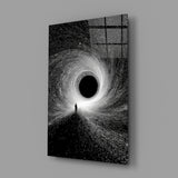 Lone Figure Before the Black Hole Glass Wall Art