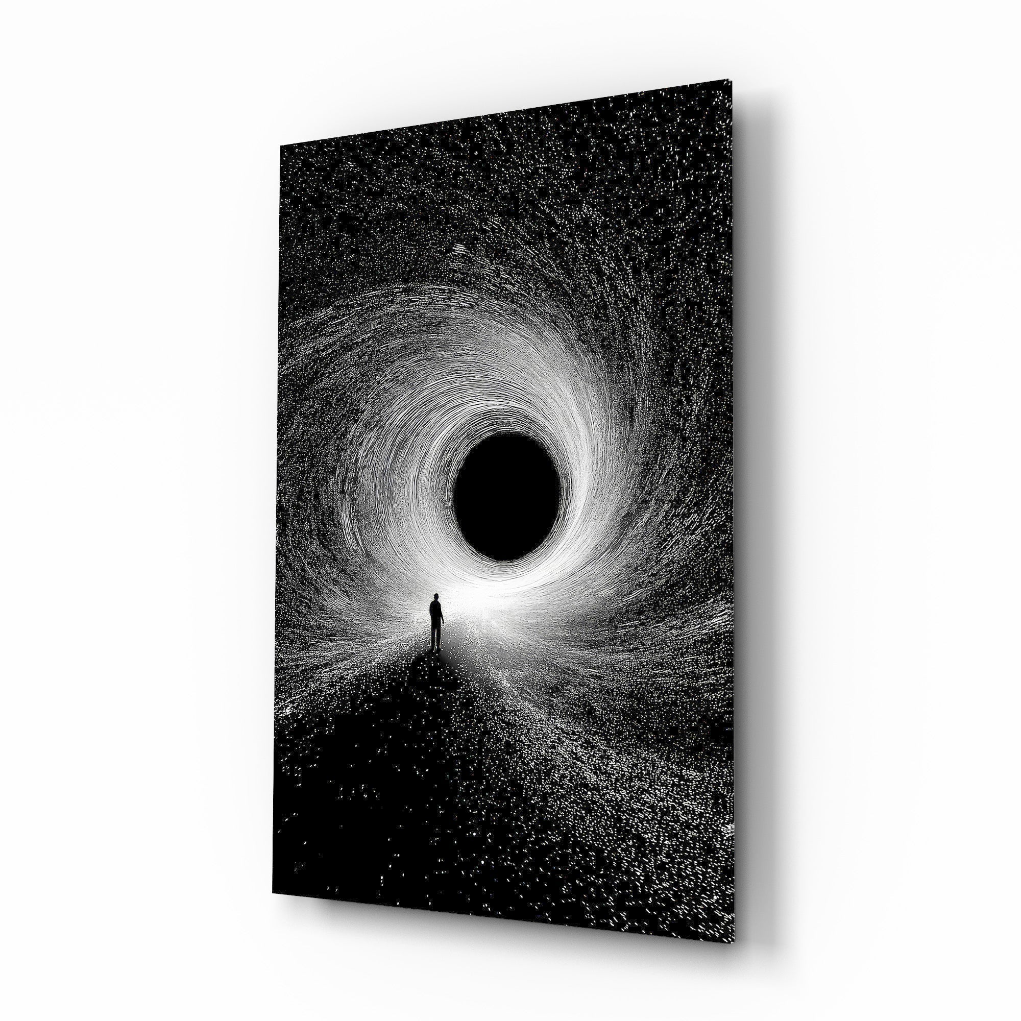 Lone Figure Before the Black Hole Glass Wall Art