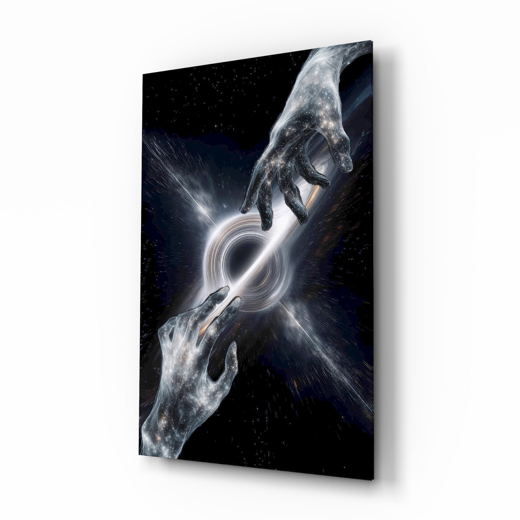 Cosmic Hands Reaching Across a Black Hole Glass Wall Art