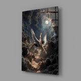 Icarus Falling Through Moonlit Clouds Glass Wall Art
