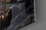 Icarus Falling Through Moonlit Clouds Glass Wall Art