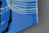 Horse with Flowing Mane Line Art on Blue Glass Wall Art