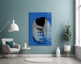 Horse with Flowing Mane Line Art on Blue Glass Wall Art