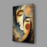 Sun and Moon Faces Cubist Textured Glass Wall Art