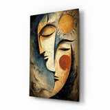 Sun and Moon Faces Cubist Textured Glass Wall Art