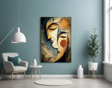 Sun and Moon Faces Cubist Textured Glass Wall Art