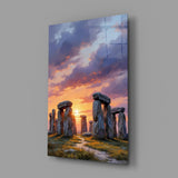 Stonehenge at Sunset Painterly Landscape Glass Wall Art