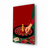Roulette Wheel and Chess King Casino Illustration Glass Wall Art